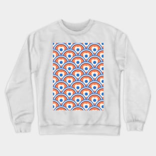 Apricot Crush, Blue Retro Waves and Flowers Crewneck Sweatshirt